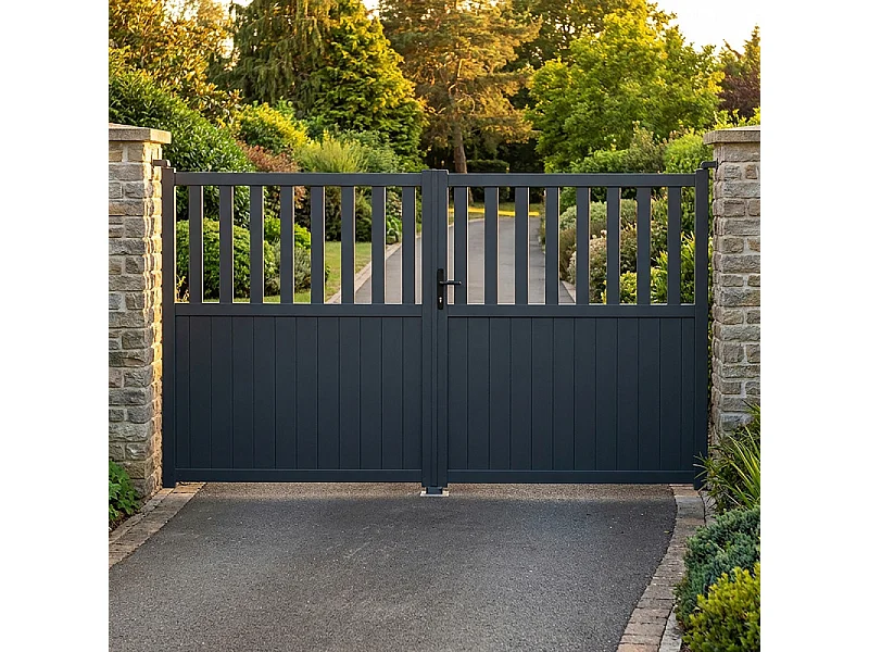 Portail battant aluminium semi ajouré H 1m60 x P 3m50 Gris anthracite