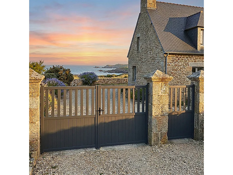 Portail battant aluminium semi ajouré H 1m60 x P 3m50 Gris anthracite