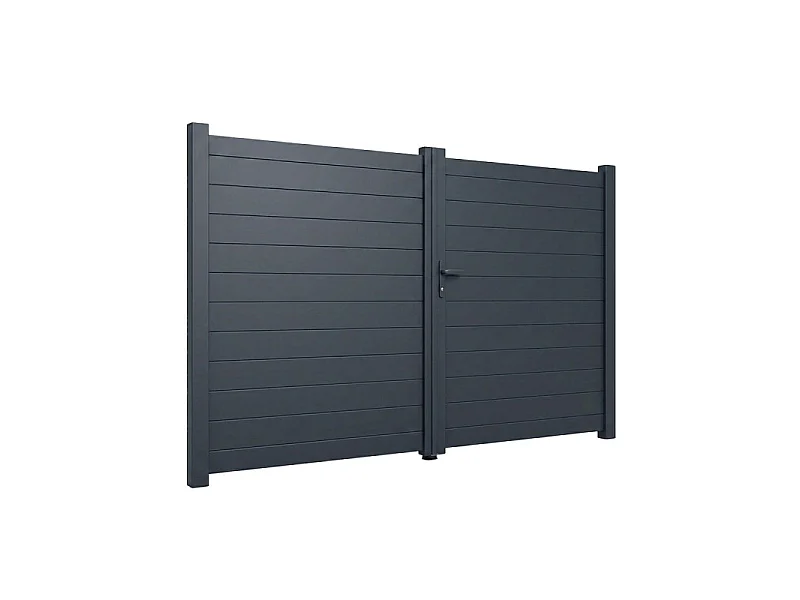 Portail battant aluminium plein lame XL H 1m60 x P 3m50 Gris 7016