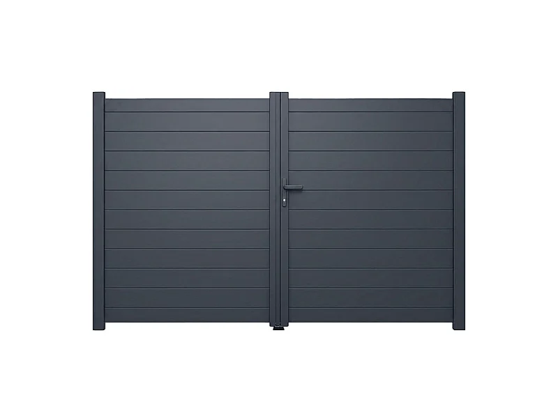 Portail battant aluminium plein lame XL H 1m80 x P 3m50 Gris 7016