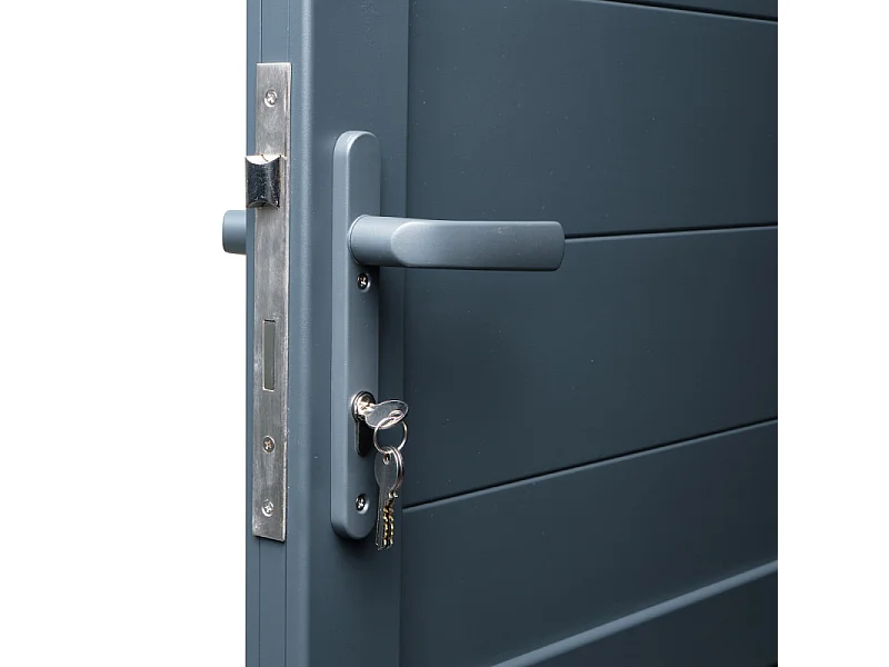 Portail battant aluminium plein lame XL H 1m80 x P 3m50 Gris 7016