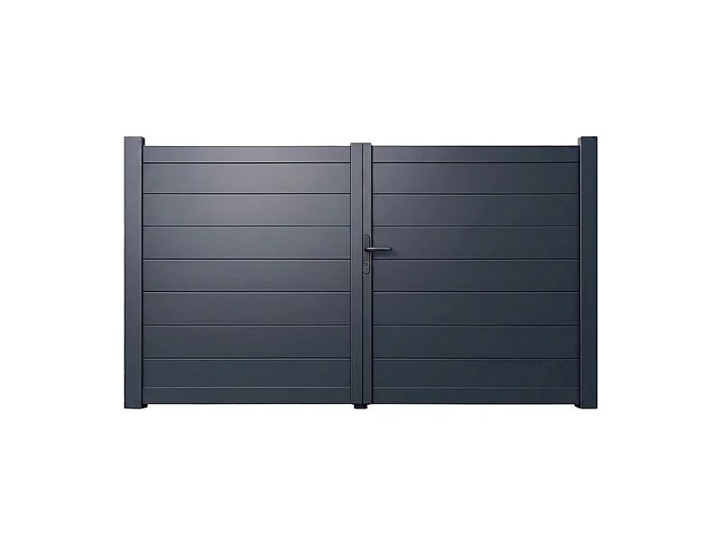 Portail battant aluminium plein lame XXL H 1m80 x P 3m50 Gris 7016