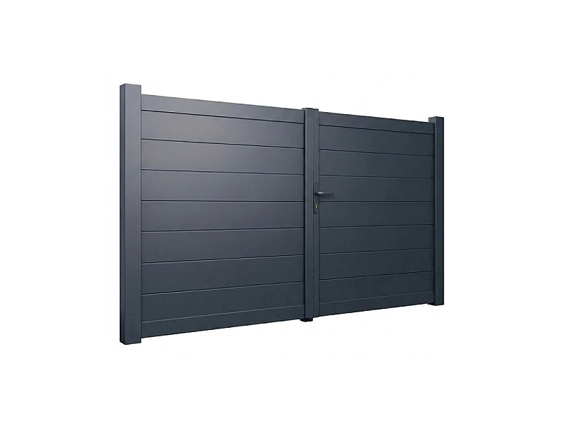 Portail battant aluminium plein lame XXL H 1m80 x P 3m50 Gris 7016