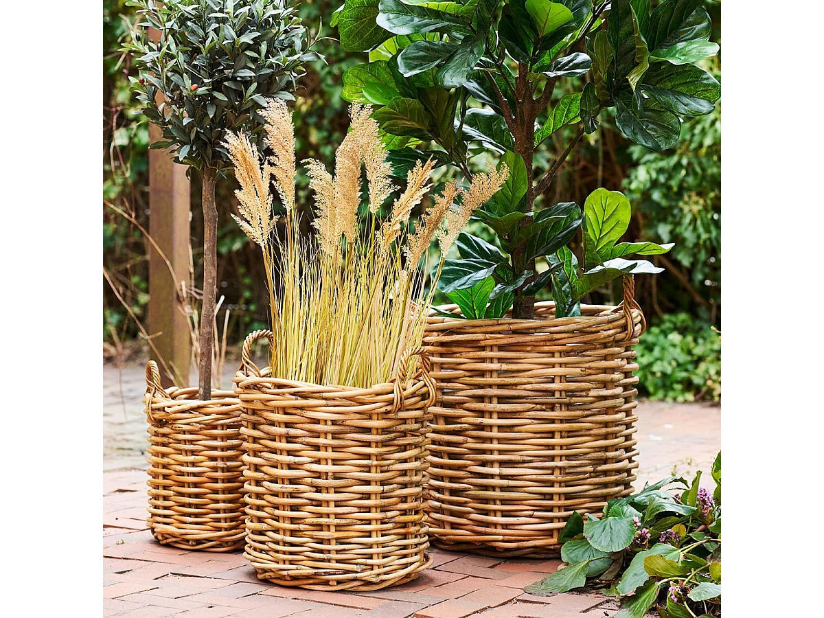 Lot de 3 paniers décoratifs en rotin naturel tressé avec anses - PRUNELLE
