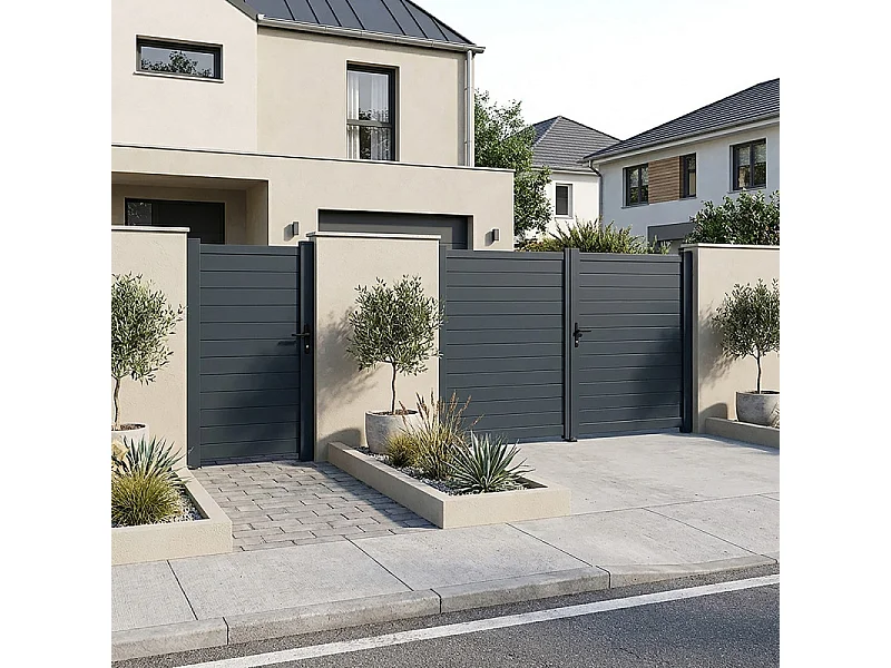 Portillon en aluminium plein lame XL H 1m80 x P 1m Gris 7016