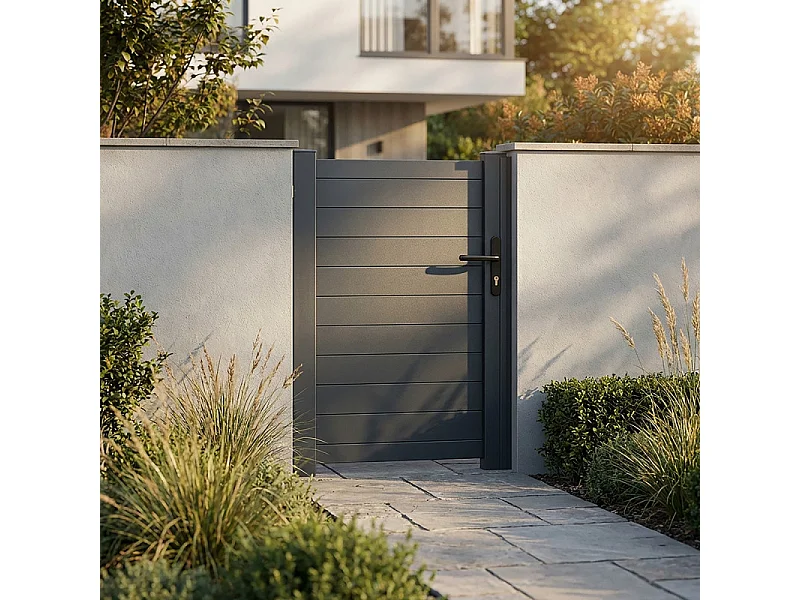 Portillon en aluminium plein lame XL H 1m80 x P 1m Gris 7016