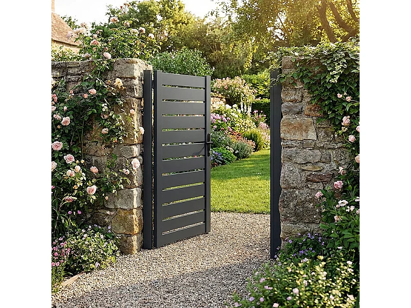 Portillon en aluminium ajouré H 1m60 x P 1m Gris 7016
