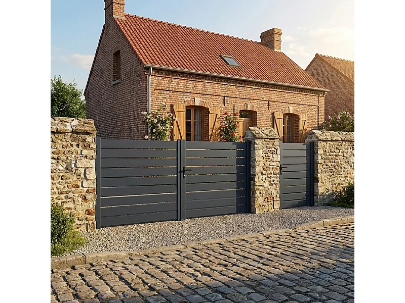 Portillon en aluminium ajouré H 1m60 x P 1m Gris 7016