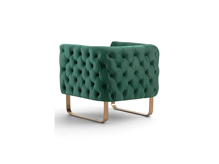 Grosvenor Bottle Green Velvet Armchair - Deep Buttoned Tub Chair, Brushed Brass Base