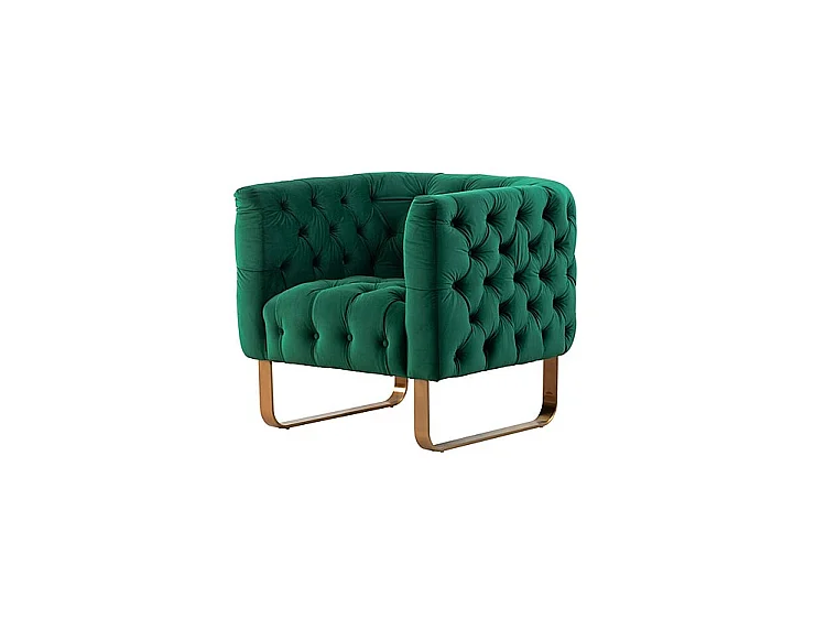 Grosvenor Bottle Green Velvet Armchair - Deep Buttoned Tub Chair, Brushed Brass Base