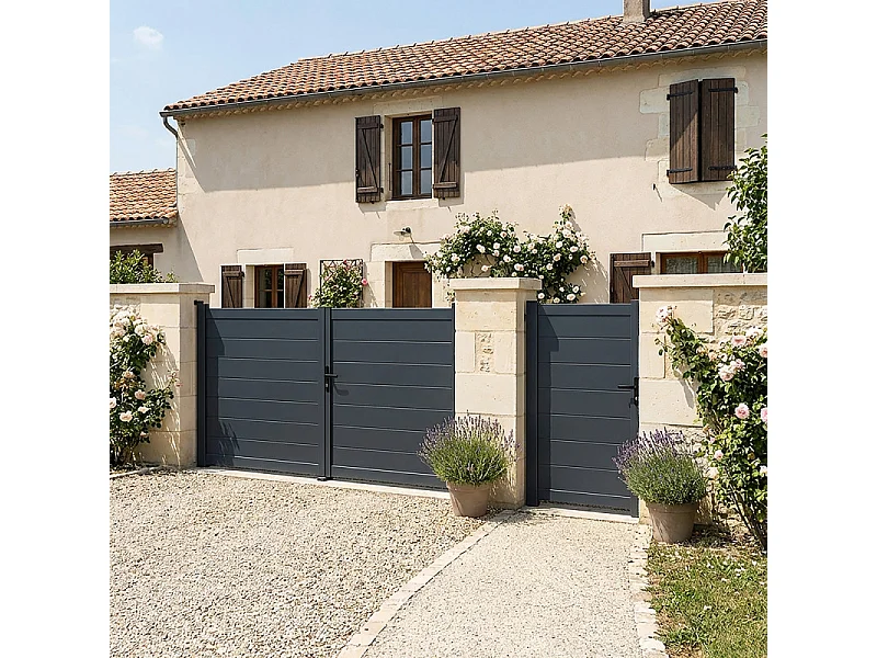 Portillon en aluminium plein lame XXL H 1m60 x P 1m Gris 7016