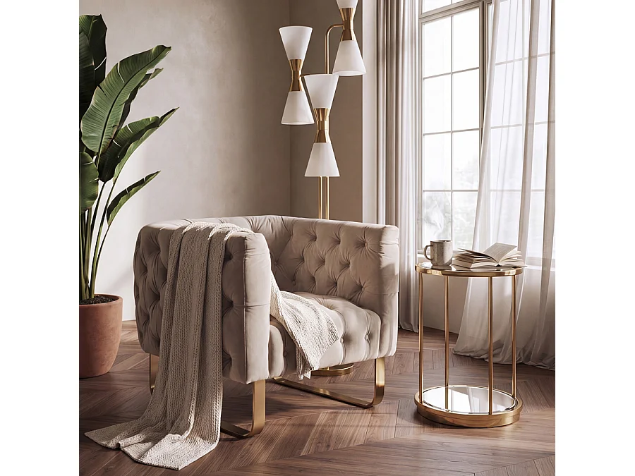 Grosvenor Armchair - Taupe Velvet - Brushed Brass Base