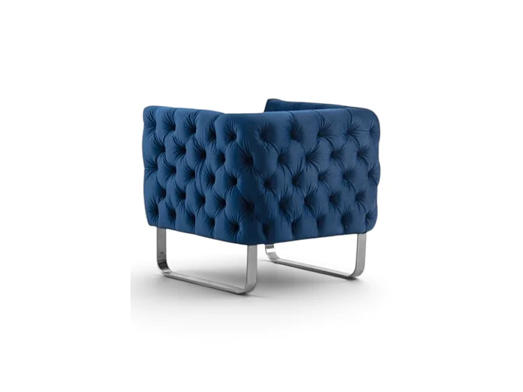 Grosvenor Club Armchair - Navy Blue Velvet - Brushed Stainless Steel
