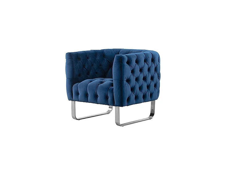 Grosvenor Club Armchair - Navy Blue Velvet - Brushed Stainless Steel