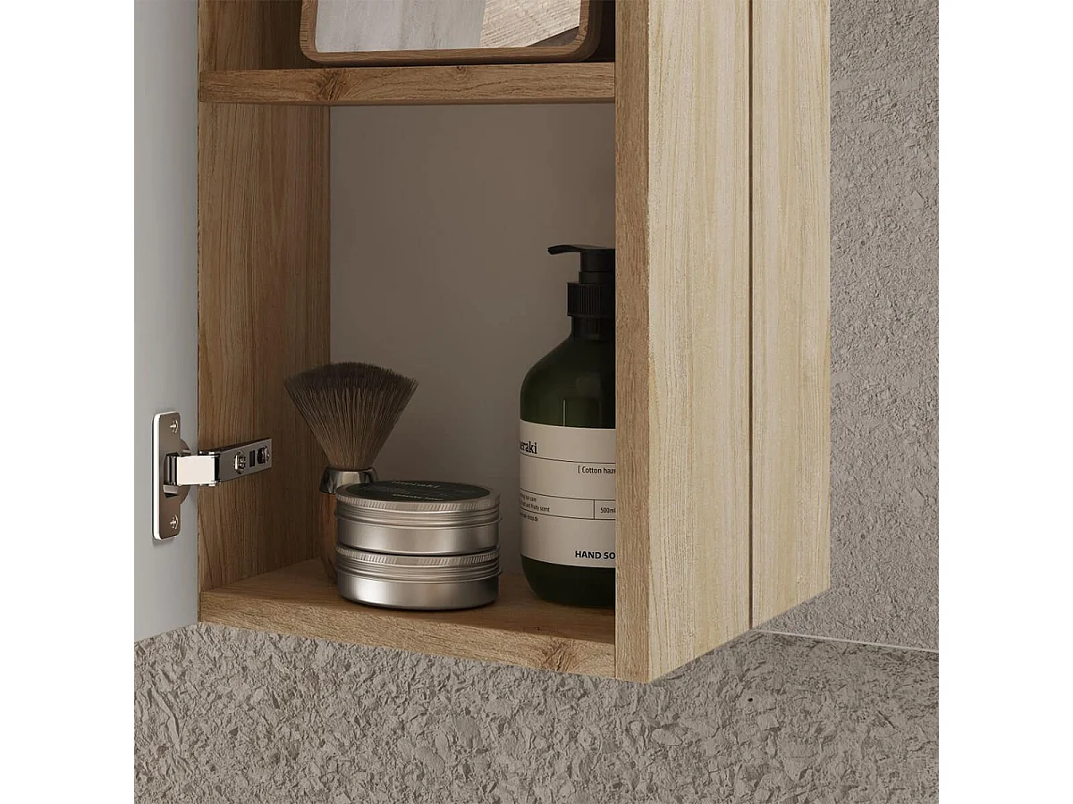 ARTURO - Meuble avec vasque 78cm + Miroir blanc et aspect bois Cadiz