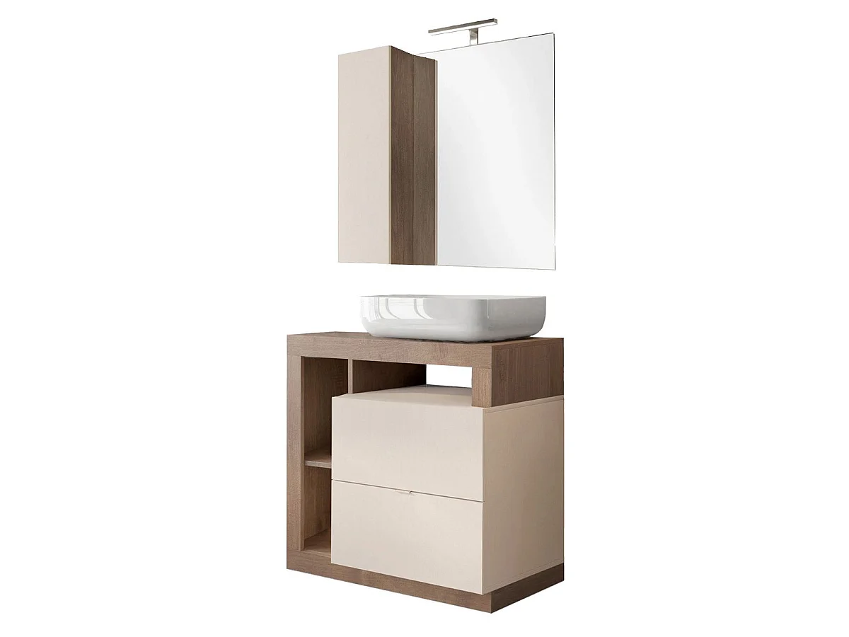 ARTURO - Meuble avec vasque 78cm + Miroir Cachemire et aspect bois Mercure