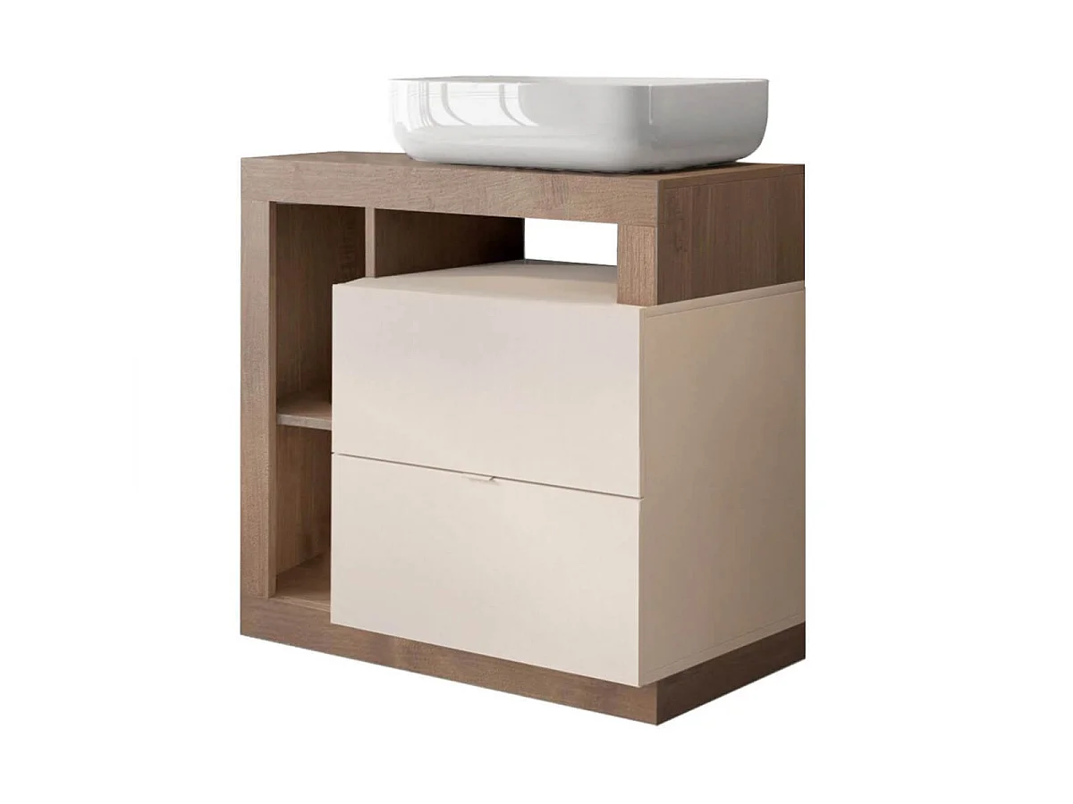ARTURO - Meuble avec vasque 78cm + Miroir Cachemire et aspect bois Mercure