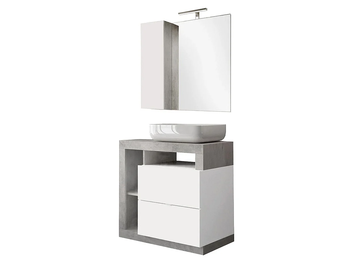 ARTURO - Meuble avec vasque 78cm + Miroir blanc et aspect béton