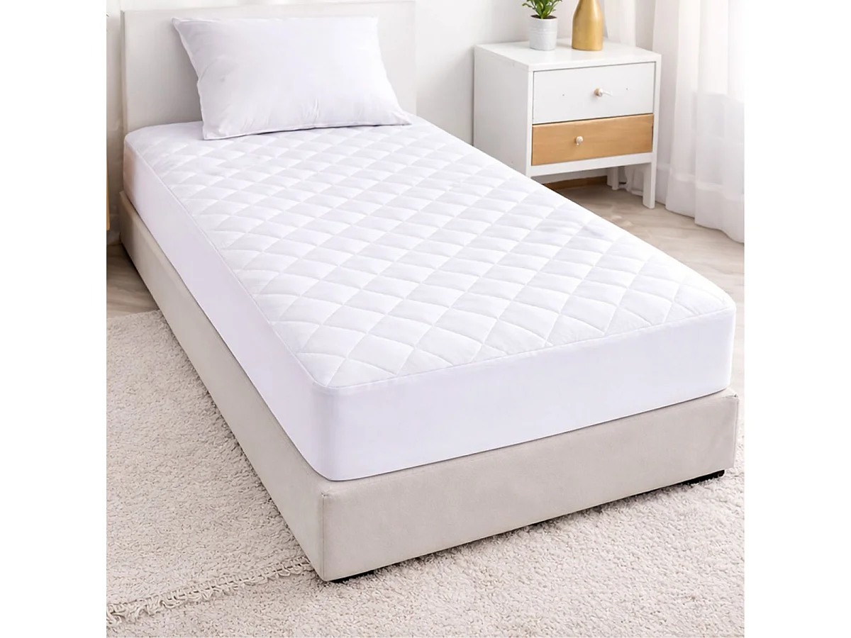 Protège matelas 90x190cm en polyester matelassé blanc bonnets de 35cm - BALTE