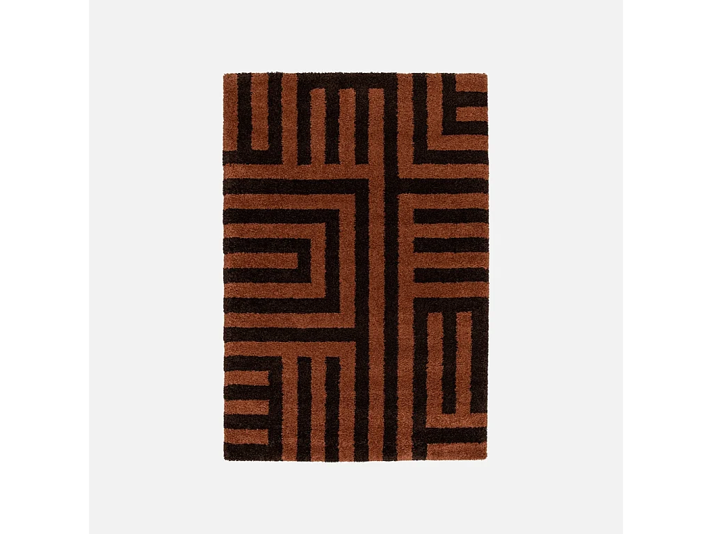 Tappeto da interno con motivi geometrici marroni e terracotta, Movia, 170x120x3 cm