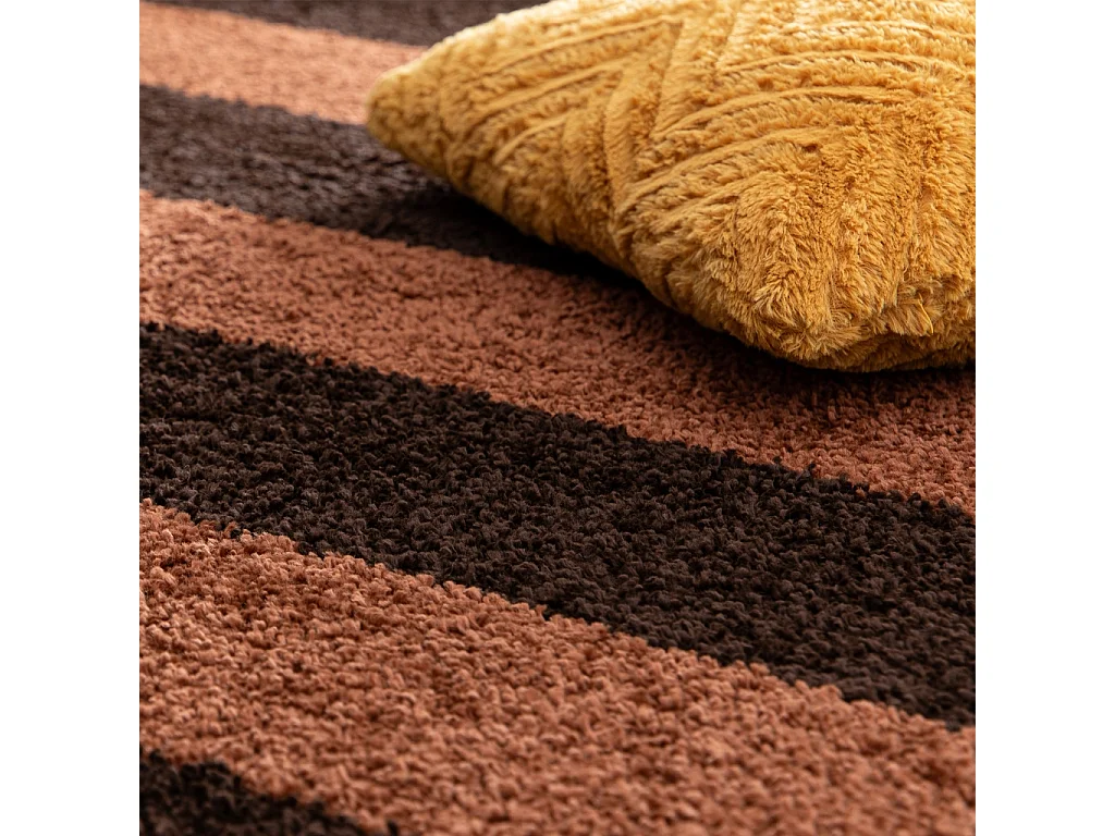 Tappeto da interno a righe marroni e terracotta, Novix, 230x160x3 cm