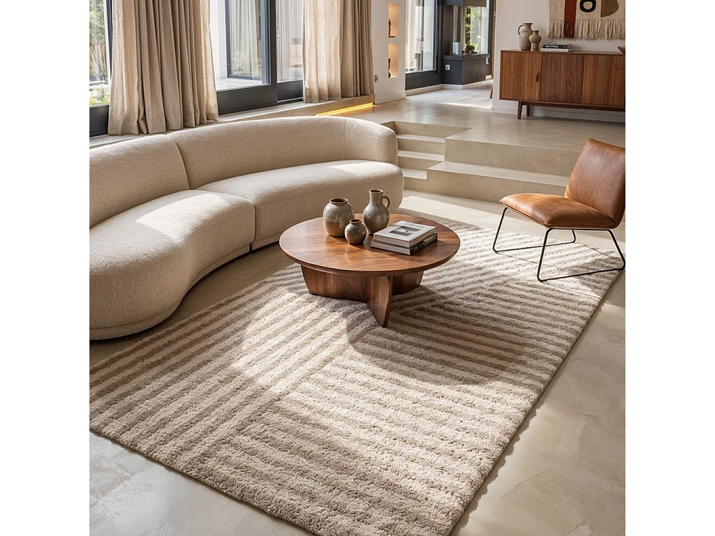 Tapis intérieur rayures beige et crème 80x150cm - Telya