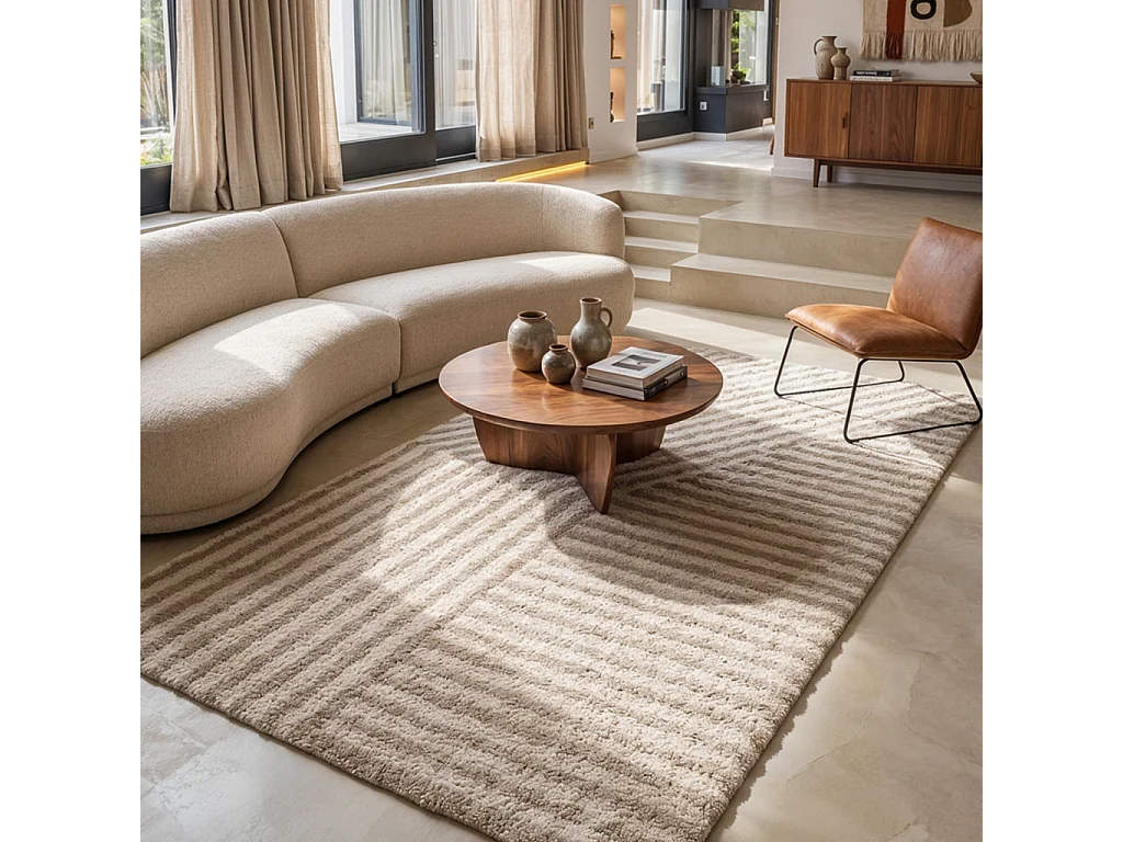 Tappeto da interno a righe beige e crema, Telya, 290x200x3 cm