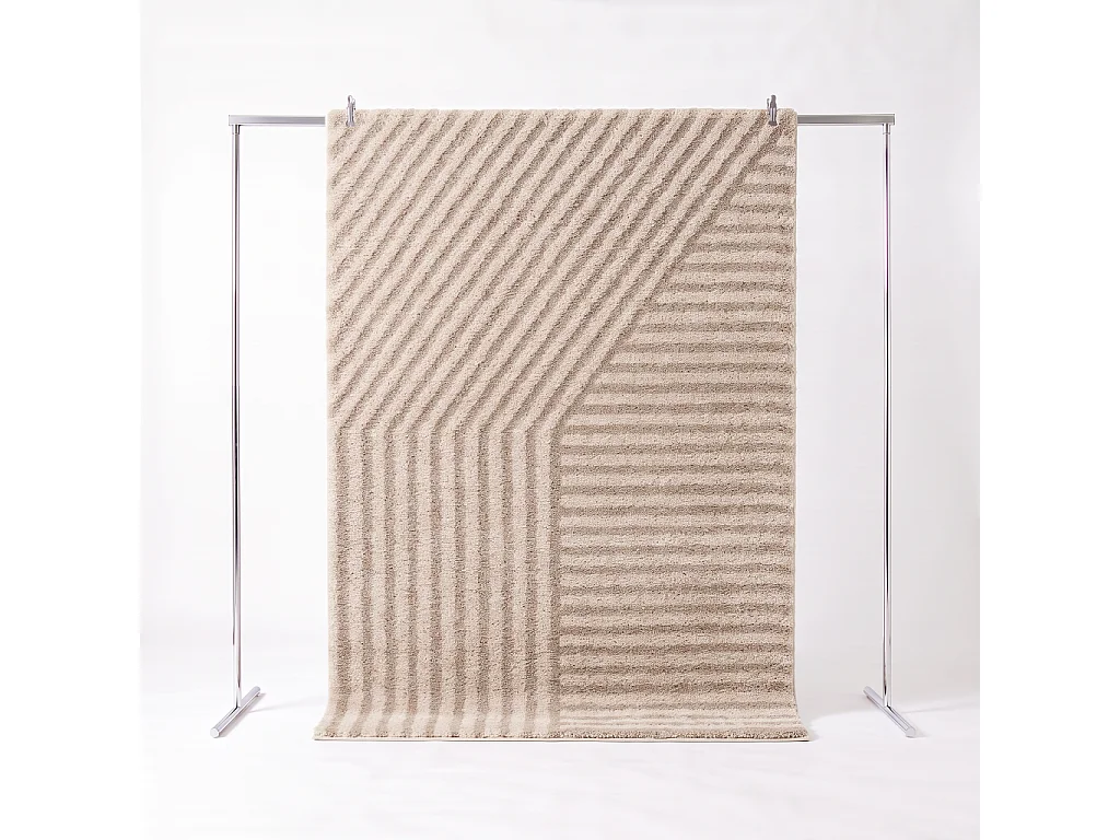 Tappeto da interno a righe beige e crema, Telya, 290x200x3 cm