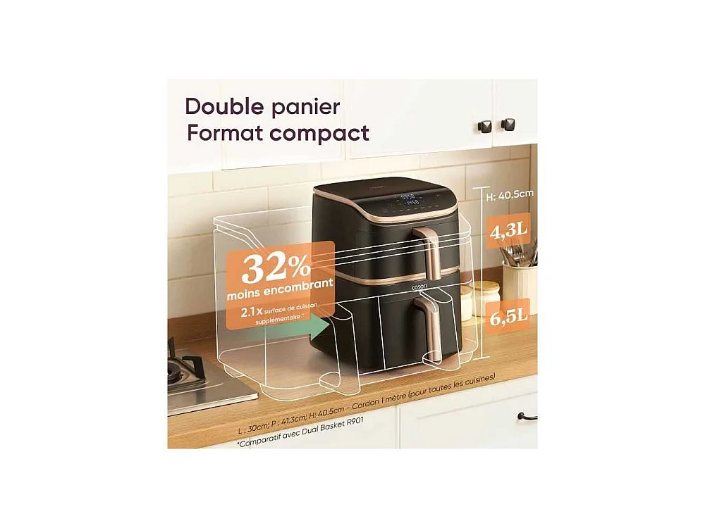 Cosori FRIGGITRICE AD ARIA Turbo Tower Pro Smart, 2630W, 10,8 Litri con Rivestimento Ceramico, Doppia Resistenza, Cottura a 3 Livelli, 7 Funzioni, 2 Motori DC, Wifi