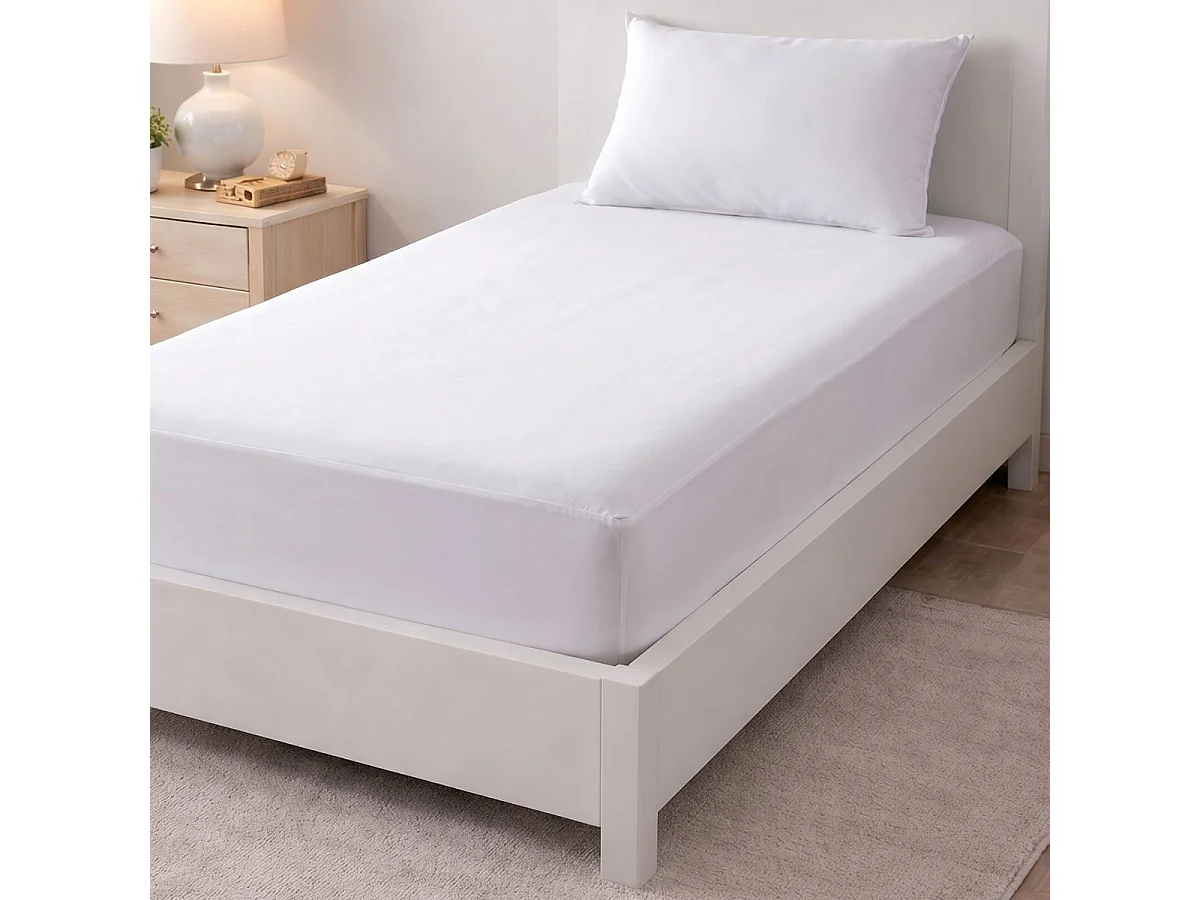 Protège matelas 90x190cm en polycoton blanc imperméable - HERMIONE