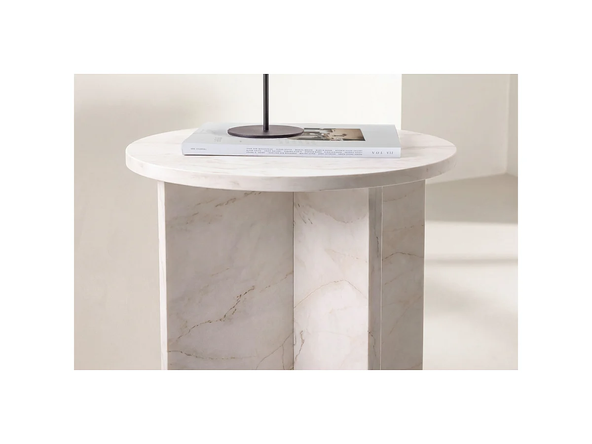 Table d'Appoint Effet Marbre "Alesund" 50cm Beige