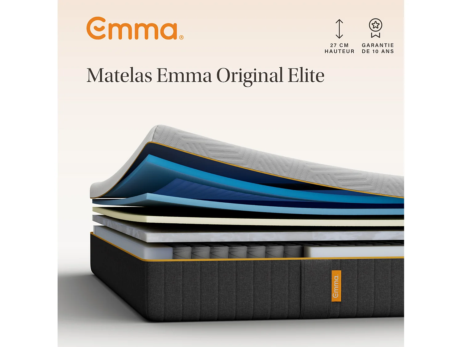 Pack Matelas Emma Original Elite + 2 oreillers Adapt Elite + protège-matelas 140x190