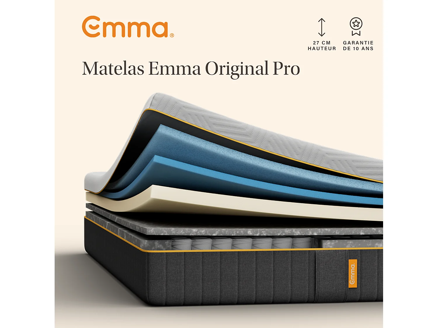 Pack Matelas Emma Original Pro + 2 oreillers Confort Elite + protège-matelas 160x200