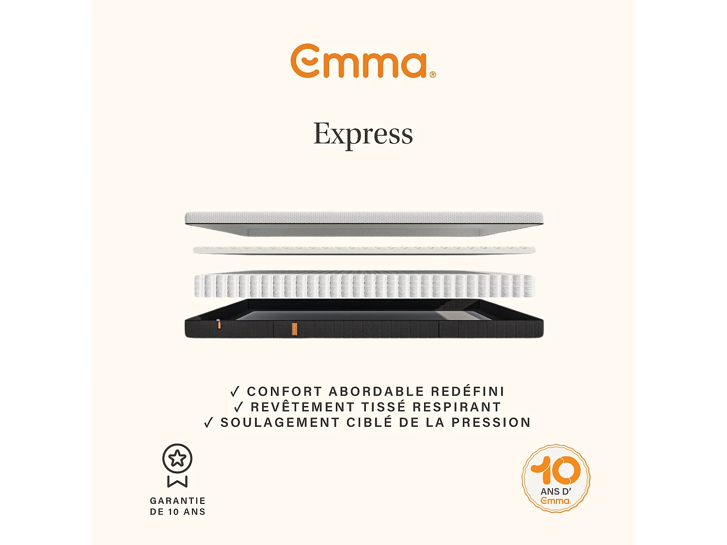 Pack Matelas Emma Express + 2 oreillers Adapt + protège-matelas imperméable 140x190