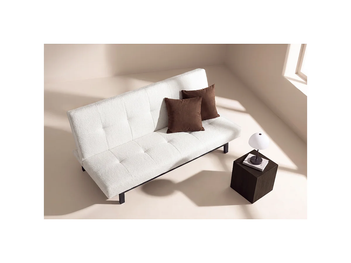 Canapé Convertible Bouclette "Bodil" 180cm Blanc