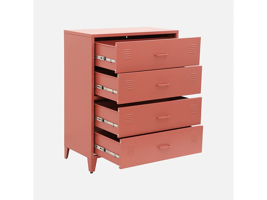 Commode industrielle acier 4 tiroirs terracotta - Soho
