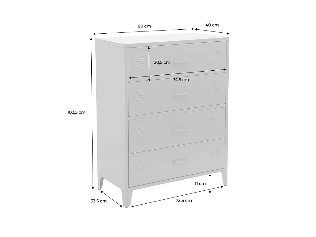 Commode industrielle acier 4 tiroirs terracotta - Soho