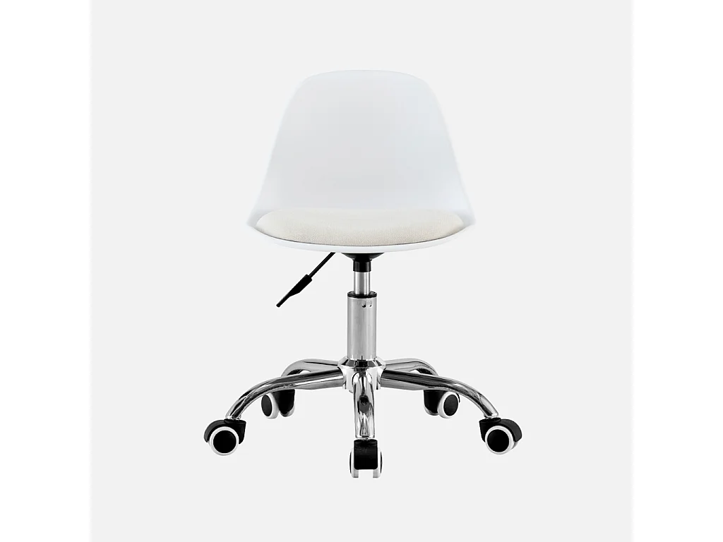 Silla de oficina infantil con ruedas ajustable, base cromada, Blanco