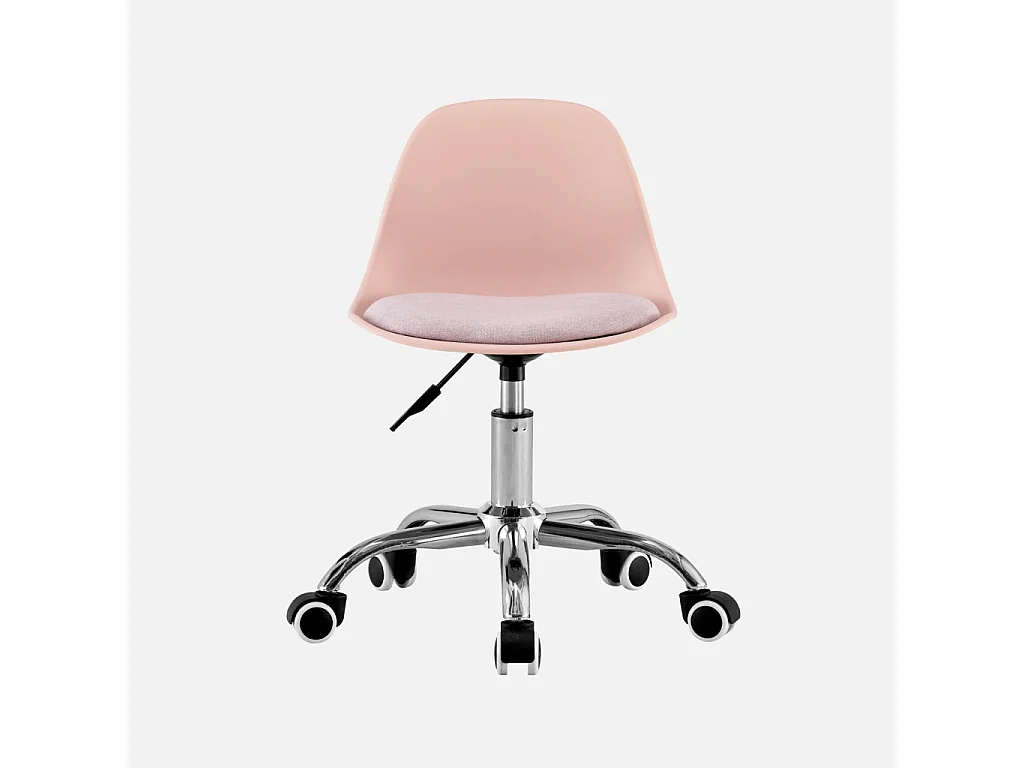 Chaise de bureau enfant à roulettes ajustable piètement chromé rose pâle - Manel