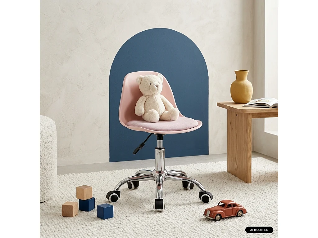 Chaise de bureau enfant à roulettes ajustable piètement chromé rose pâle - Manel