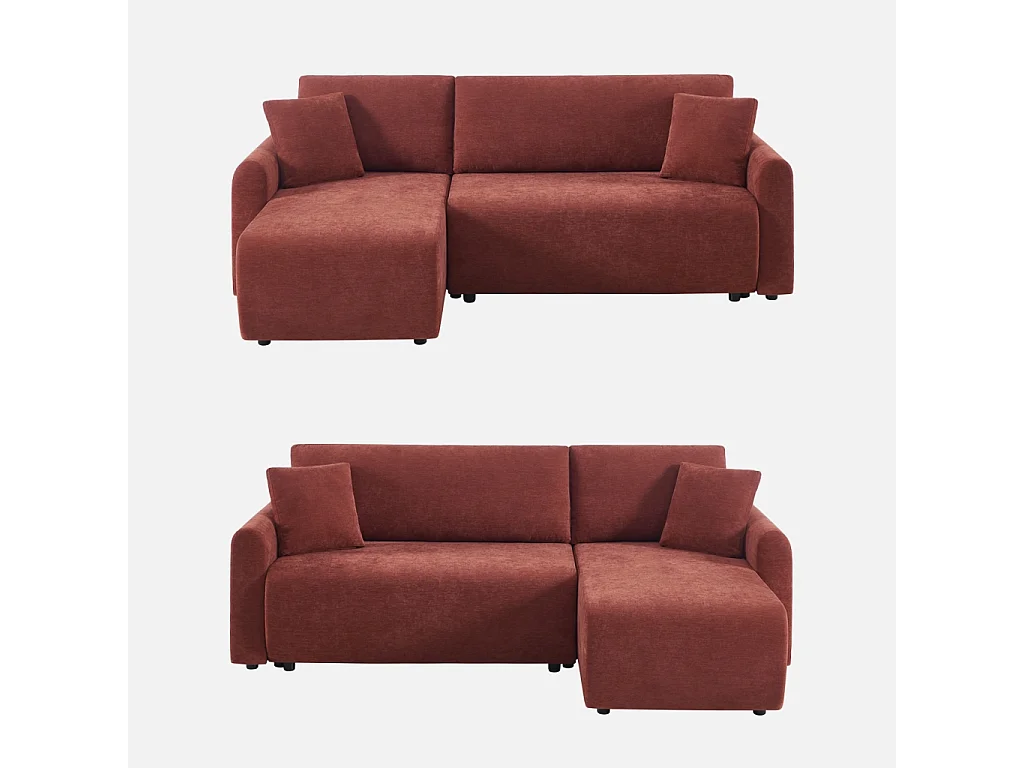 Canapé d'angle réversible. convertible. 3 places tissu chenille avec coffre brique - Berlin