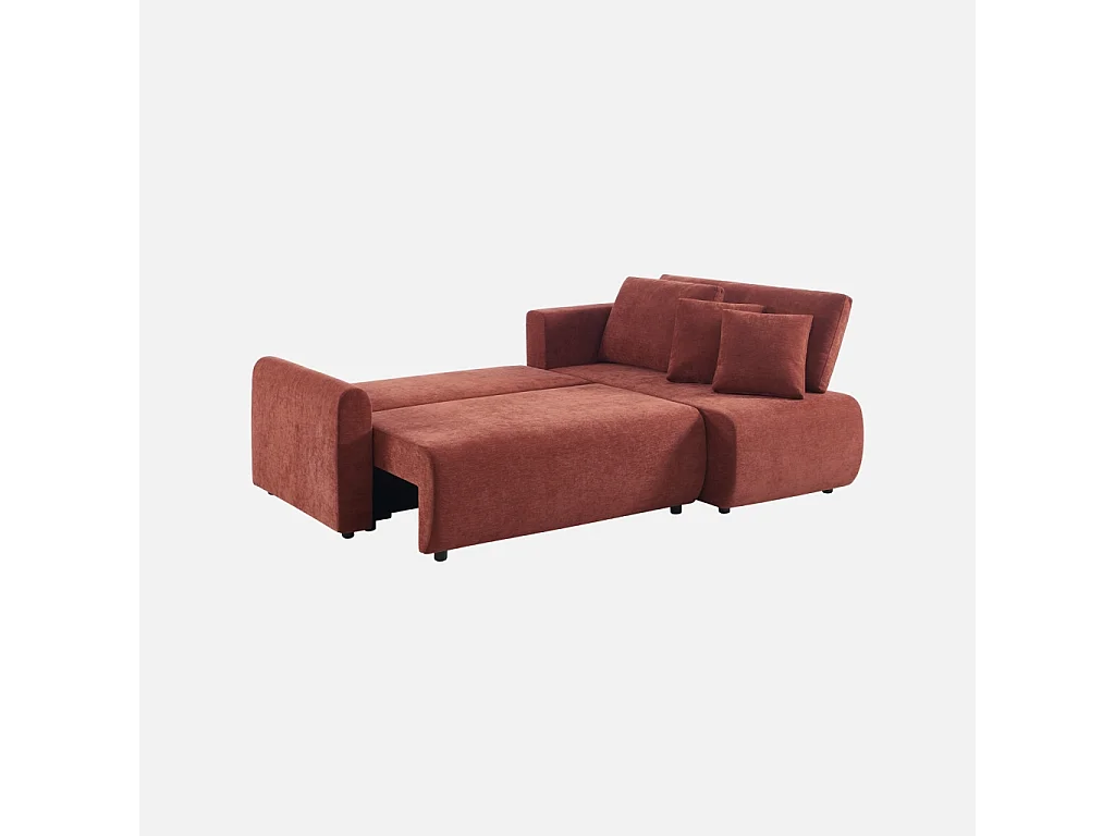 Canapé d'angle réversible. convertible. 3 places tissu chenille avec coffre brique - Berlin