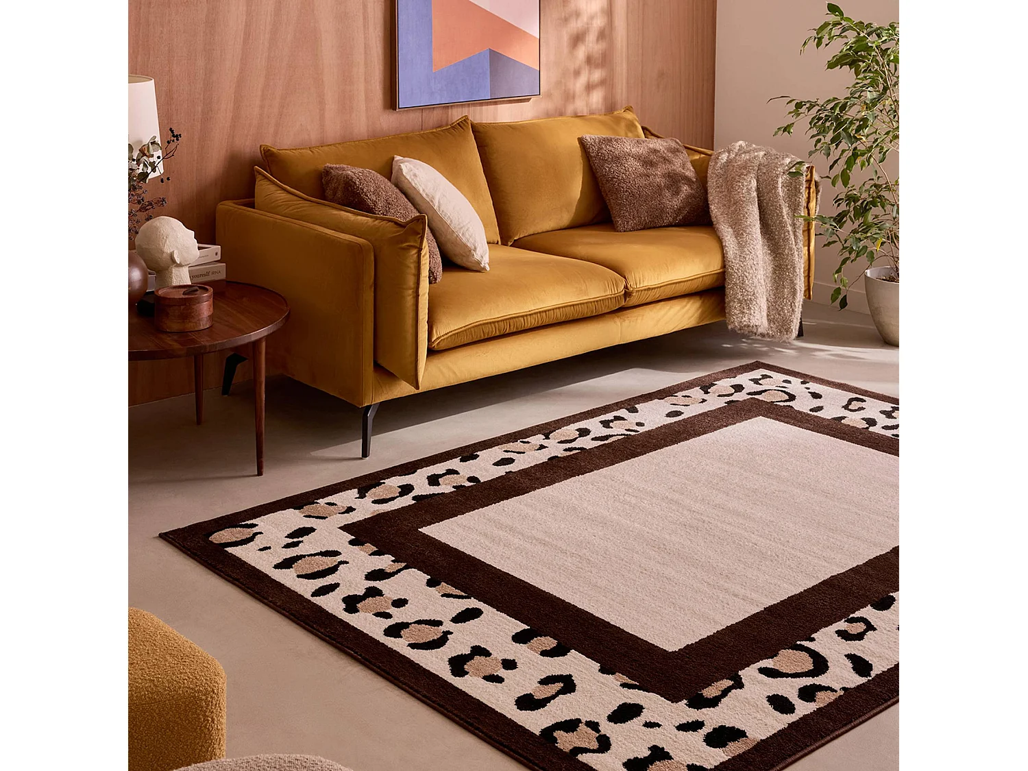 Tapis intérieur motif léopard marron et crème 160x230cm - Yuna
