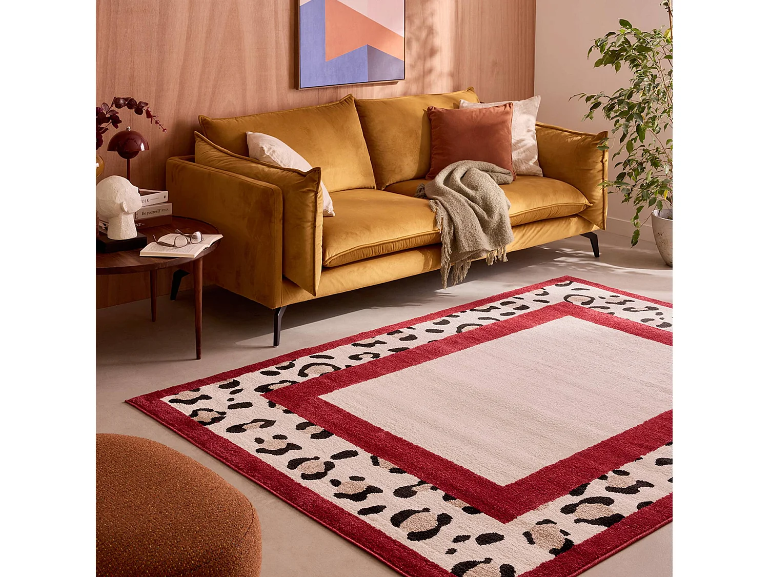Tapis intérieur motif léopard rouge et crème 160x230cm - Yuna