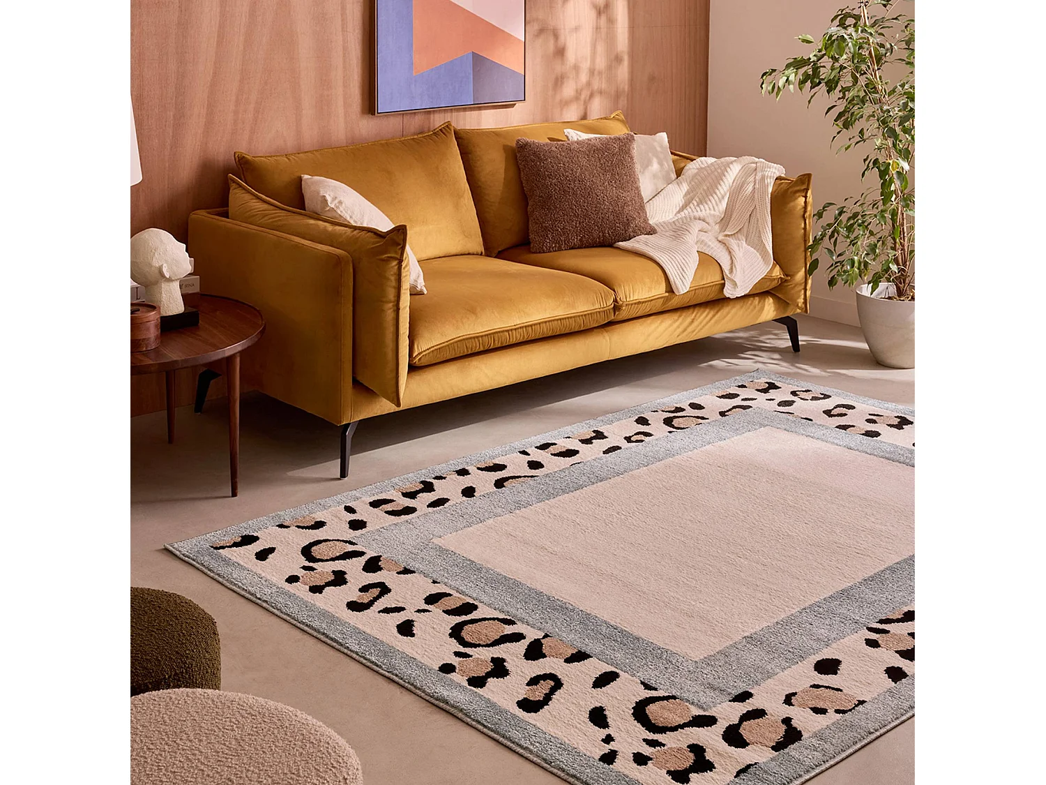 Tapis intérieur motif léopard bleu clair et crème 160x230cm - Yuna