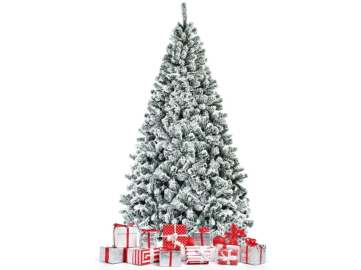 Albero di Natale innevato 225 cm, Albero di Natale artificiale non illuminato e con cerniere