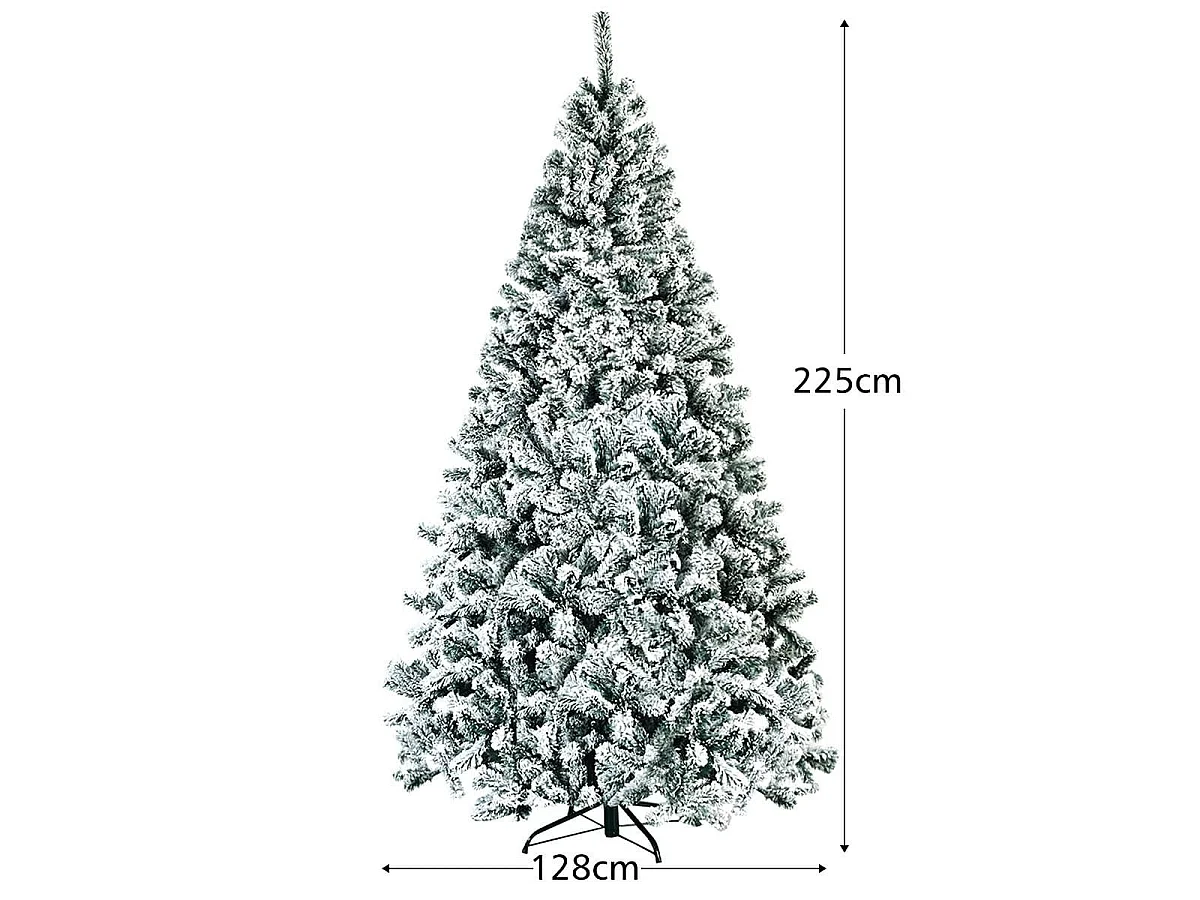 Albero di Natale innevato 225 cm, Albero di Natale artificiale non illuminato e con cerniere