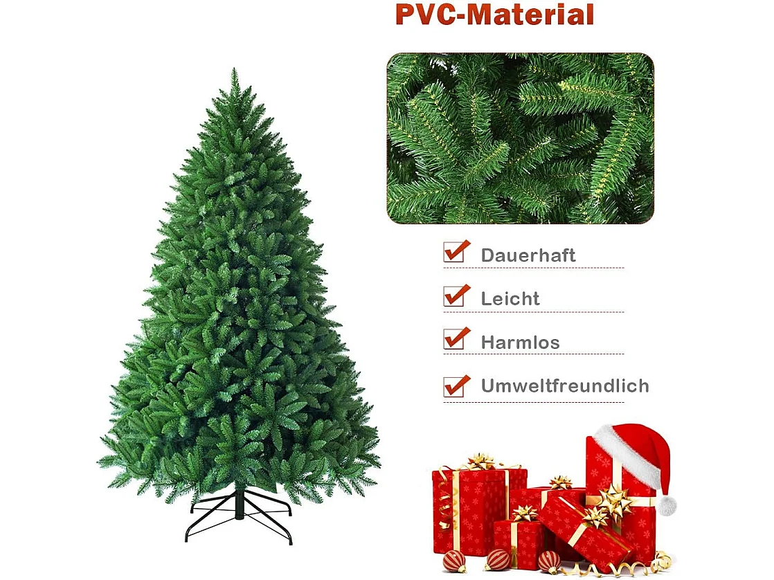 Albero di Natale 150 cm con 600 rami, Abete artificiale con base di metallo resistente