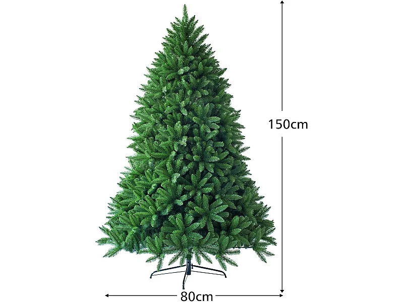 Albero di Natale 150 cm con 600 rami, Abete artificiale con base di metallo resistente