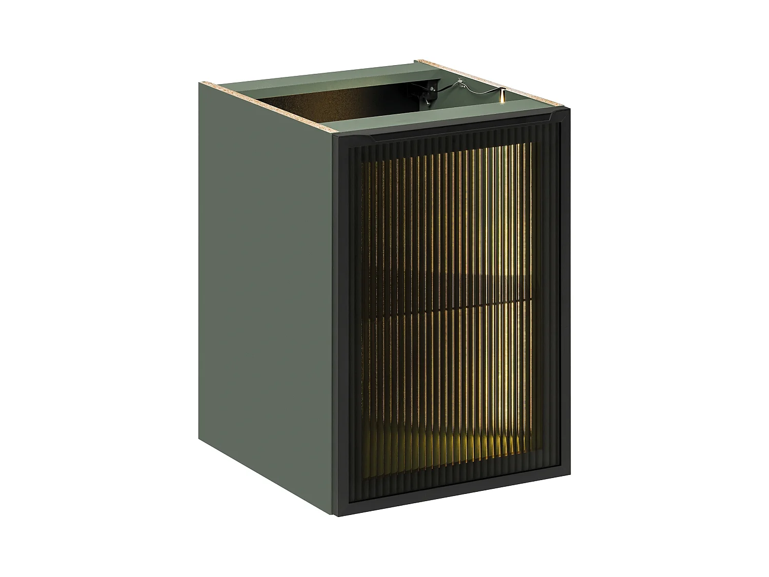 Hangende badkamerkast 40 cm met front van geribbeld glas, saliegroen